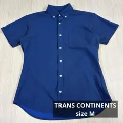 TRANS CONTINENTS 半袖シャツ M ネイビー　ボタンダウン　光沢のサムネイル