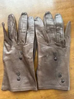 ブラウン レザー 手袋 装飾付き