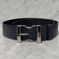 PRADA プラダ サフィアーノ レザー ベルト ネイビー シルバー金具 本革
