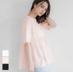 クルーネックドッキングカットソートップス　ピンクLサイズ　coca