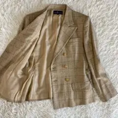 美品✨ラルフローレン　ダブルテーラードジャケット　チェック　シルクウール　M