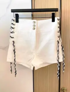 香奈兒 CHANEL 雙C標誌鈕扣 棉質 短褲 S