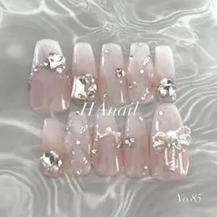 ネイルチップ ワンホン ベイビーブーマー ピンク 乳白色 韓国 リボン オーダー