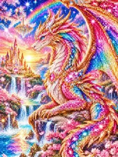 オリジナルデジタルアート写真Lサイズ 龍 虹 宝石