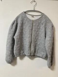 【プティマイン】グレー ジップアップ ジャケット リボン130