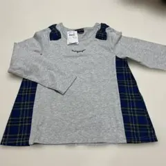 Moujonjon 長袖カットソー 130 チェック柄　リボン　グレー　トップス