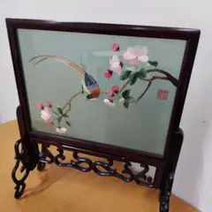 日本刺繍 鳥と花の額装品