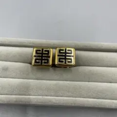 28ヴィンテージ ジバンシー　ゴールドカフリンクス 四角形 黒模様