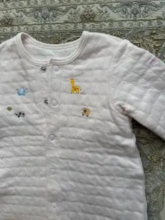 Mikihouse 動物刺繍 ピンク キルティングロンパース