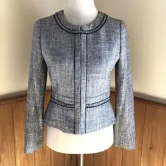 any FAM オンワード樫山　ノーカラーツィードジャケット　グレーラメ入り