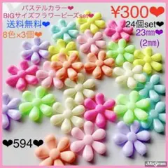 送料無料♡¥300♡23㎜♡24個♡パステルカラーフラワービーズセット花アクリル