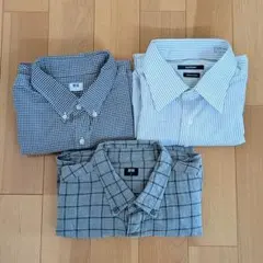 長袖　ワイシャツ　セット　グレー　ストライプ　ギンガムチェック　UNIQLO　纏