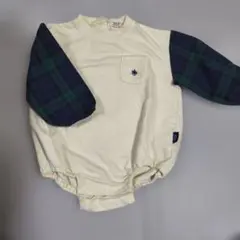 80 POLO baby　アイボリー ネイビー チェックロンパース
