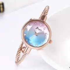 レディース　腕時計　ブルー&ピンク クォーツ　アナログ　ブレスレット　おしゃれ