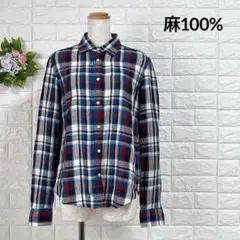 a1640美品アムハースト リネンチェックシャツ Mマルチカラー麻100%日本製のサムネイル