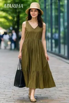 ★美品！MARIHA 草原のな虹のノースリーブワンピースカーキ