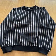 黒とベージュのストライプ トレーナー　裏起毛