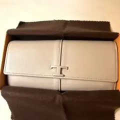 TOD'S T タイムレス レザー ウォレット二つ折り長財布グレー女性用ユーズド
