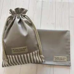 巾着袋　ランチョンマット35×45セット　くすみグレー×ストライプ