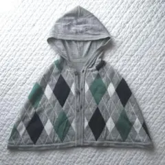 COMME CA ISM リバーシブルグレーポンチョ ダイヤモンド/ストライプ柄