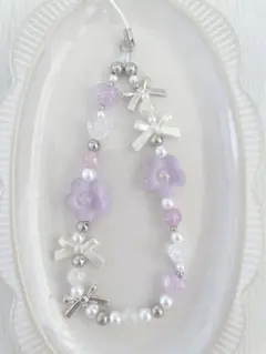 パープル〰︎︎ビーズストラップ現品のみ 約18cm C22