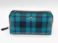 COACH チェック柄ポーチ ターコイズ