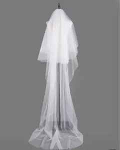 ホワイトウェディングベール コーム付き ロングベール　結婚式