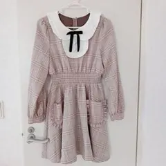 量産姫系♡アンクルージュチェック柄フリル襟ワンピース