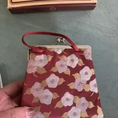 花柄がま口財布 赤