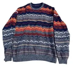 ユーロ仕入れ　ビンテージ　3D立体編み 柄ニットセーター　幾何学　90s