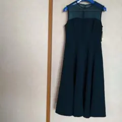 ダークグリーン メッシュトップ フレアドレス