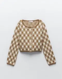 ZARA アーガイル柄ニットカーディガン チェック