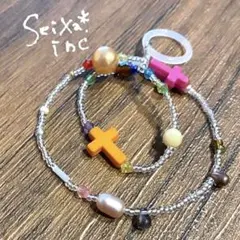 【ハンドメイド】ドロップチェコビーズとクロスチャームのアンブレラマーカー