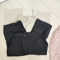 キッズ　女の子　春夏服　長ズボン　ワイドパンツ　ベージュ　黒　130cm