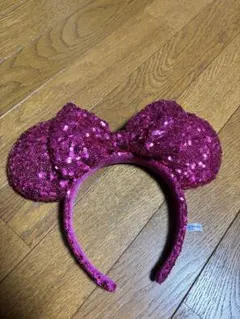 マゼンタ スパンコール ミニーマウス カチューシャ