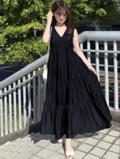 GRL リボン付きVネックノースリーブティアードワンピース[k8975a]