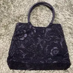 【美品】ブラック　花柄刺繍 ビーズ トートバッグ　フォーマル