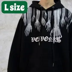 メンズ　パーカー　個性的　手形　ブラック　病み系　L