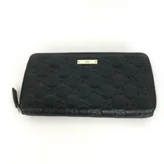 GUCCI グッチ シマレザー ラウンドファスナー 長財布 黒 レディース