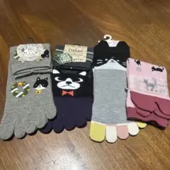 猫の五本指ソックス3足+足袋靴下1足のセット