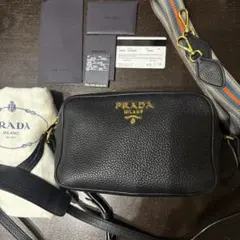 PRADA プラダ ヴィッテロダイノ レザー ショルダーネイビー ゴールド