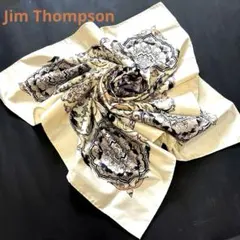 ジムトンプソン　タイシルク　アイボリー×アラビア模様スカーフ　85×85cm