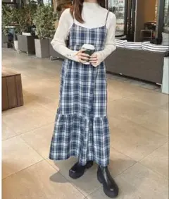 INGNI チェックキャミワンピース　紺　M