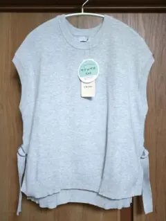 【新品未使用】 杢グレー ニットベスト サイドリボン付き M