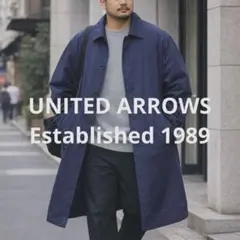 ユナイテッドアローズ／メンズ　ステンカラーコート　ライナー付　ロング丈　XL 紺