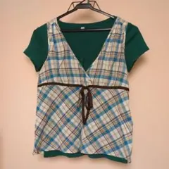 ユニクロ チェック柄半袖チュニック＋Tシャツセット Sサイズ