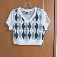 SHEIN アーガイル柄 クロップドTシャツ Mサイズ