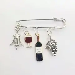 ワイン 葡萄 グラス ボトル オープナー シルバー 4連 ブローチ ピンブローチ
