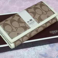 美品コーチ長財布■チェック■シグネチャー