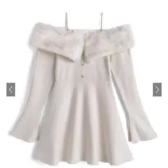 GRL パールストラップ付きファーオフショルダーニットワンピース[tu1776]